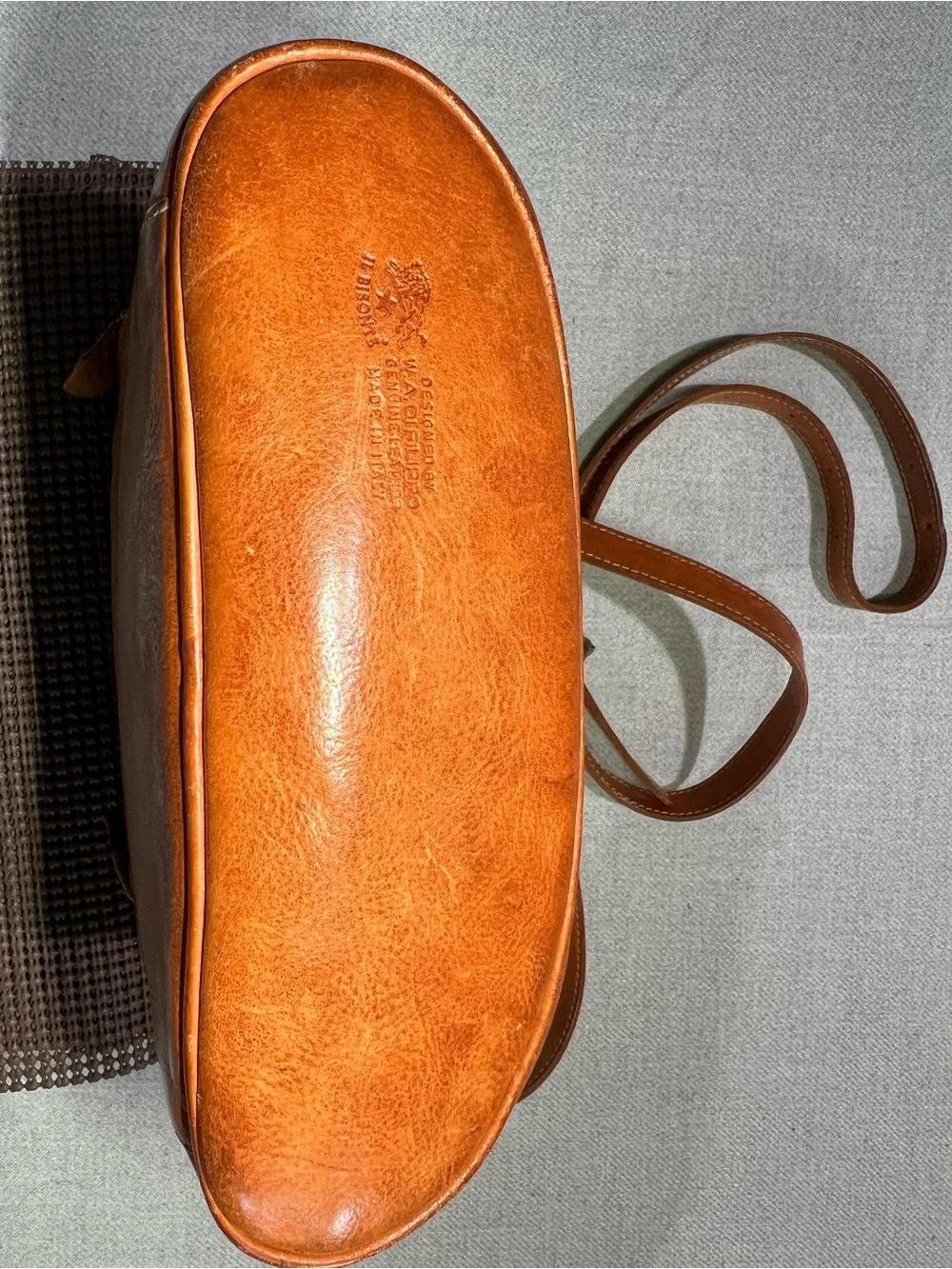 Vtg IL BISONTE Tan Leather Crossbody / Satchel Shoulder Bag Italy